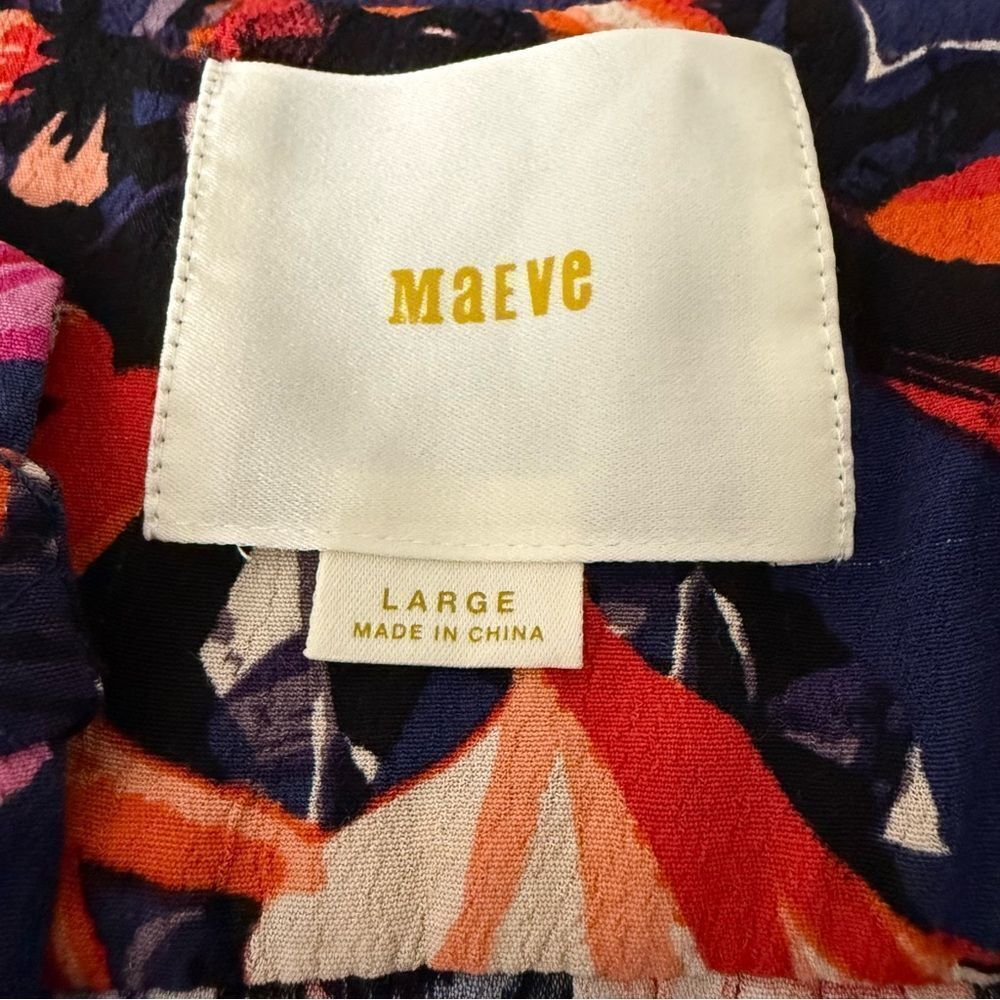 Maeve Tunic Dress Womens Sz L Purple Long Sleeve Pockets Buttons Floral Romantic - Picture 10 of 13
